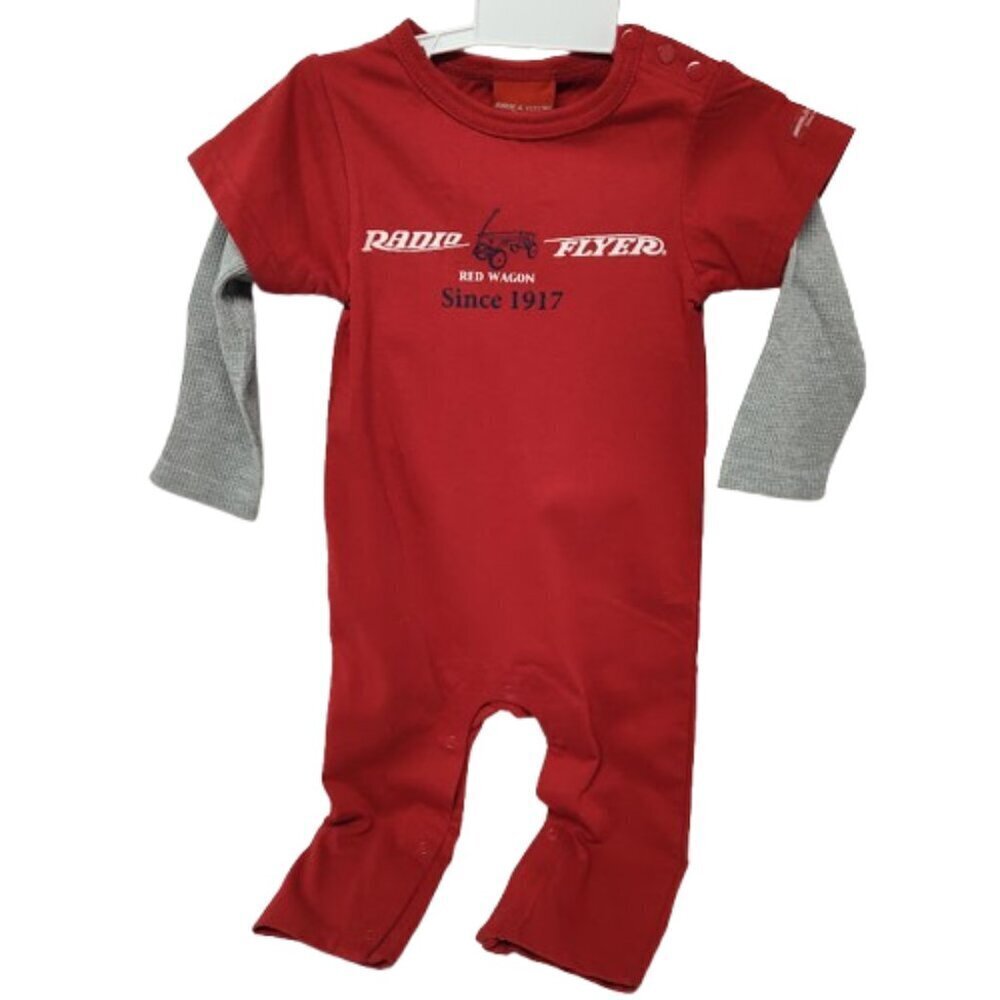 Radio Flyer 1 Piece Snap Bottom Outfit 2004 Red with Grey Sleeve 24 Months NWT